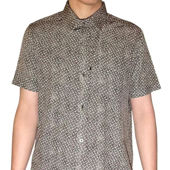 Projek Raw Brown Abstract Print 4 Way Stretch Short Sleeve Button Up Shirt - Picture 1 of 4